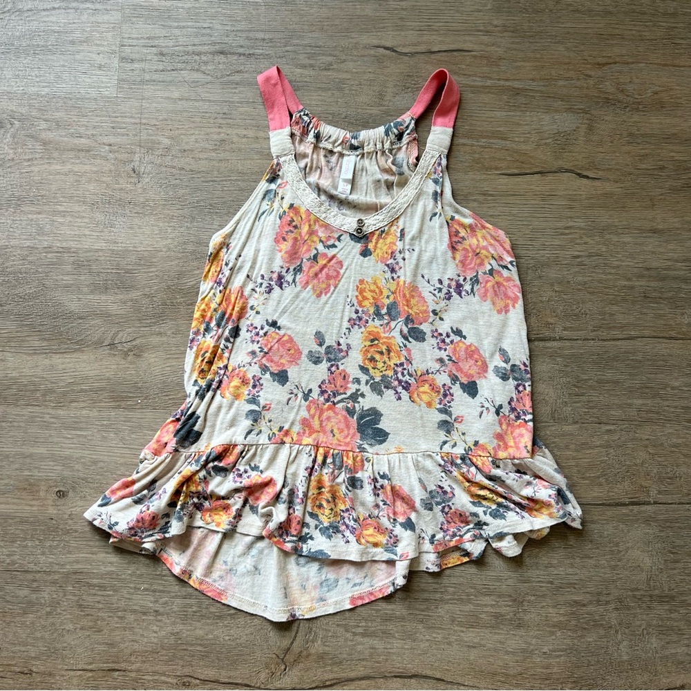 Xhilaration Floral Tank Top with Pink and Yellow